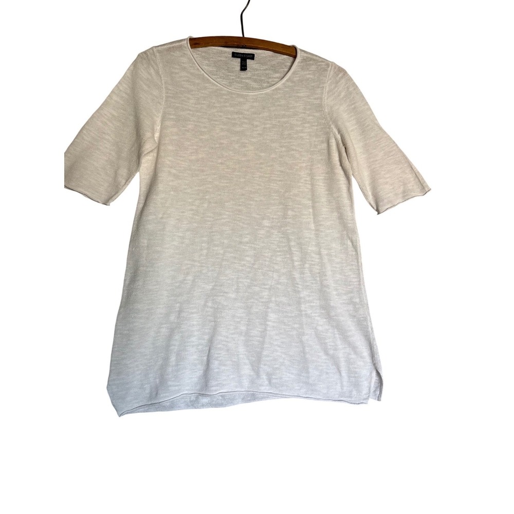 Eileen Fisher XS Organic Linen Cotton Knit Short Sleeve Sweater Minimilist Work